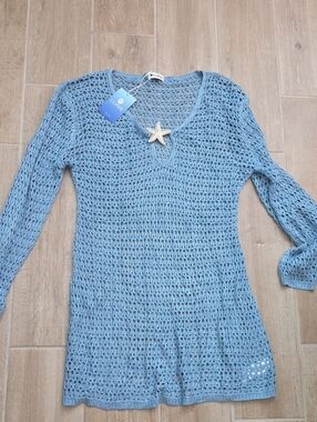 Cupshe Light Blue Crochet Beach Cover-Up with Starfish Accent